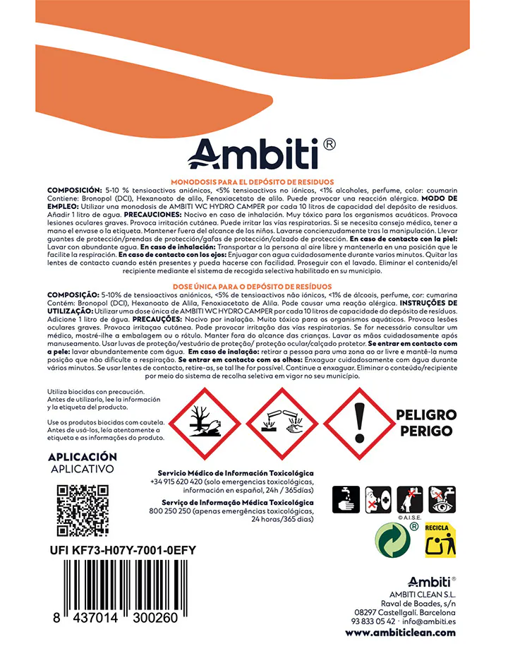 Monodosis para depósitos de aguas negras Ambiti Hydro Camper 20 - Imagen 2